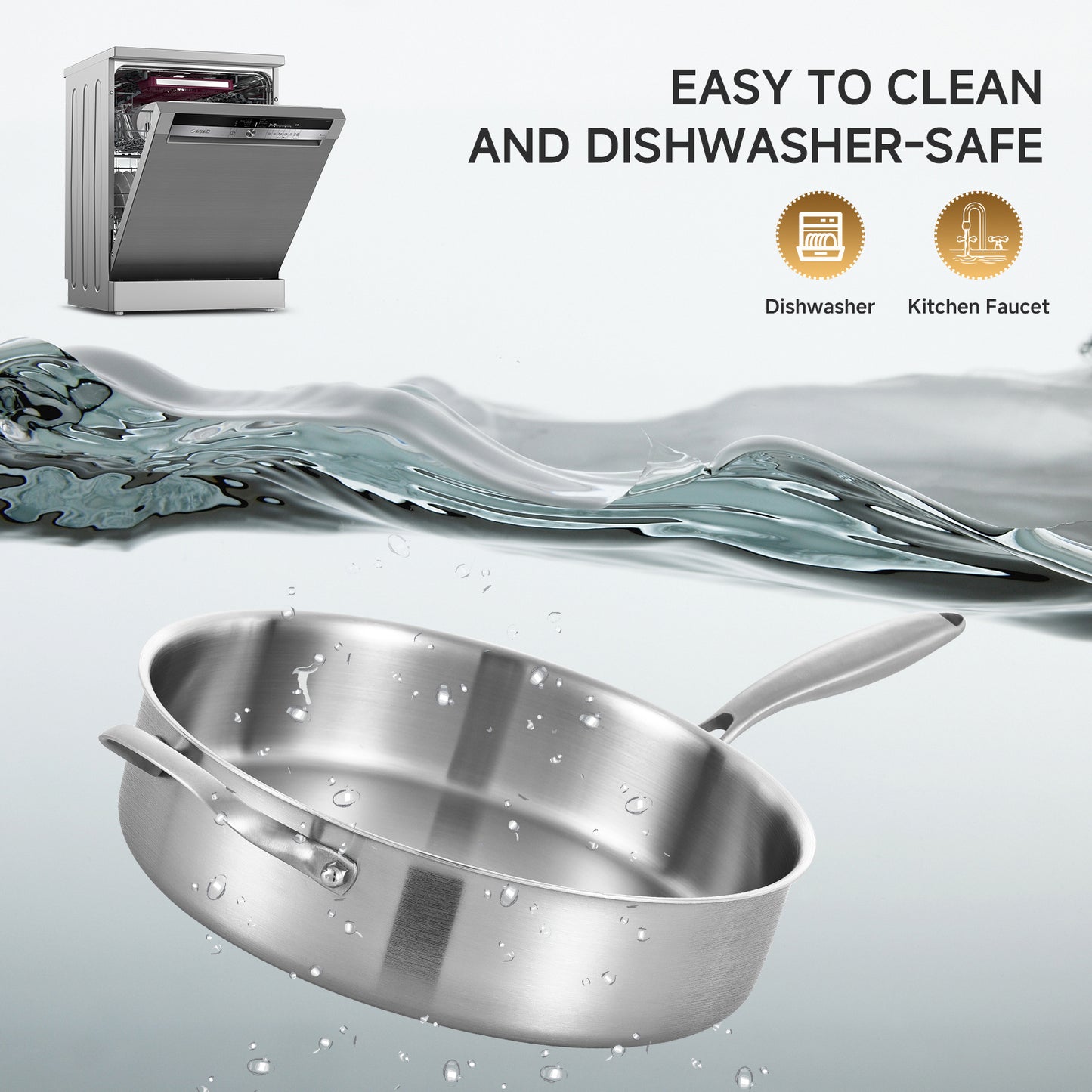 LOLYKITCH 5 QT Tri-Ply Stainless Steel Sauté Pan,12 Inch Deep Frying Pan with Lid,Large Skillet,Jumbo Cooker,Induction Cooking Pan,Dishwasher and Oven Safe.