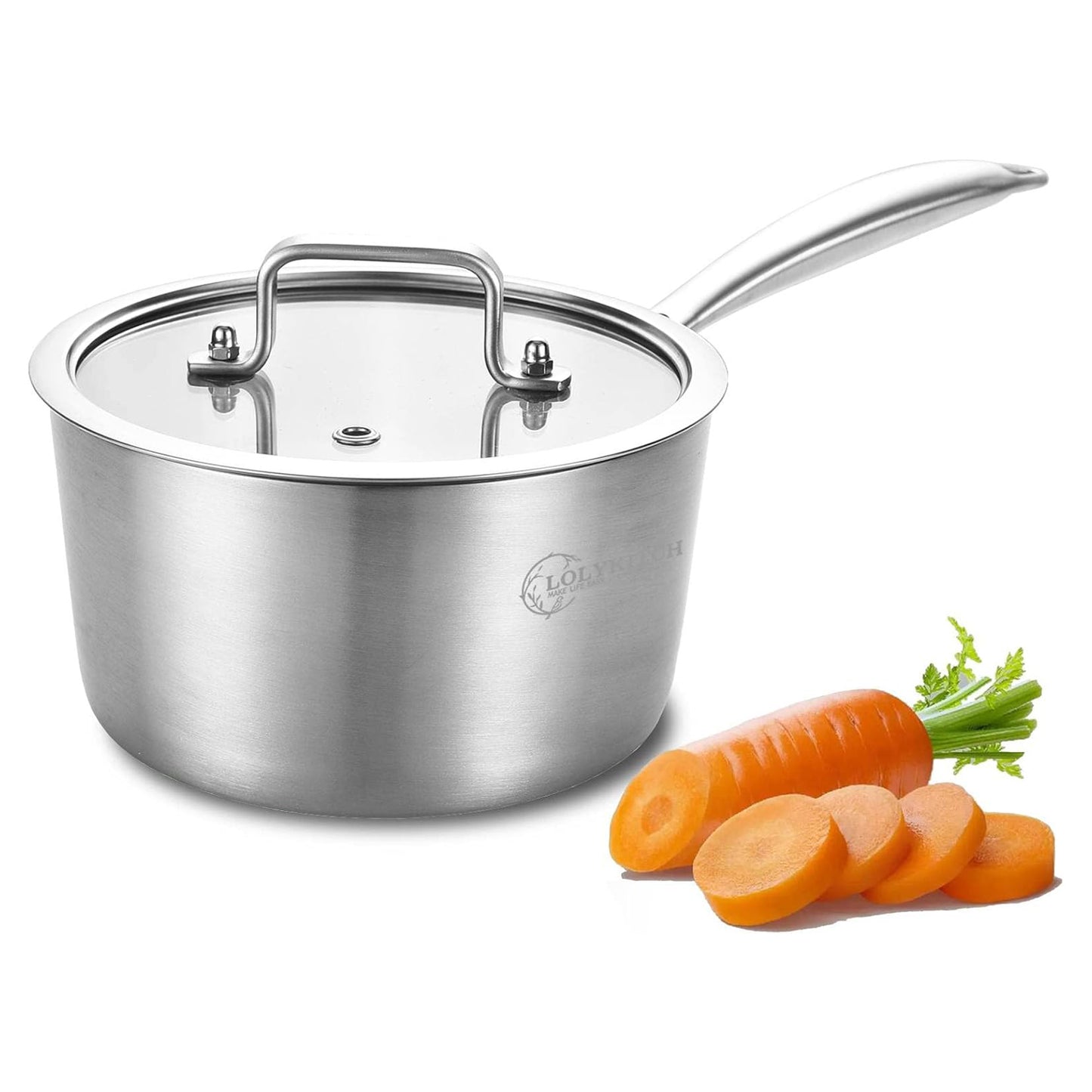 LOLYKITCH Tri-Ply Stainless Steel 1.5 QT Saucepan with Lid, Dia.16CM Induction Cooking Sauce Pot, Oven and Dishwasher safe,Detachable Handle.