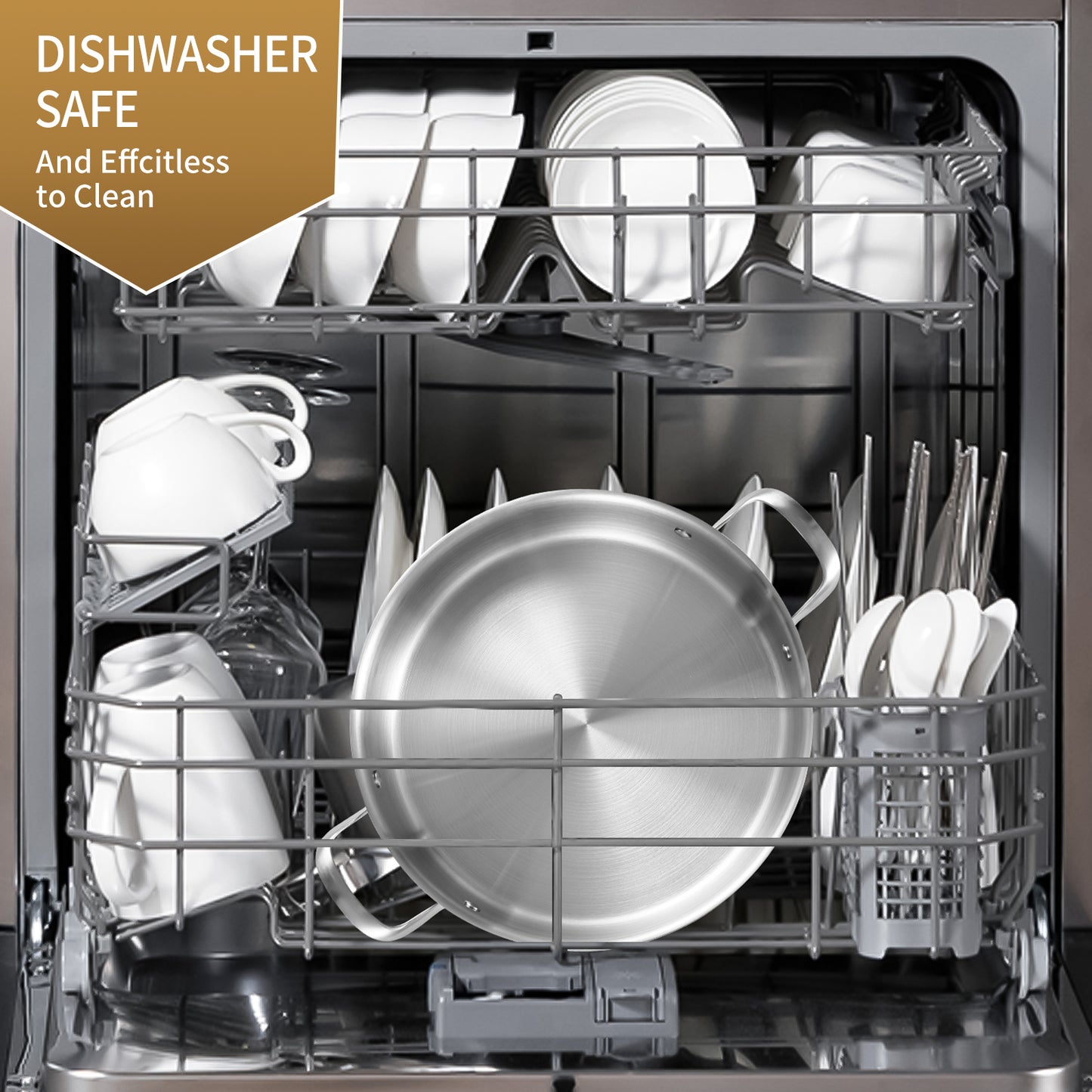 LOLYKITCH 5 QT Tri-Ply Stainless Steel Sauté Pan with Lid,12 Inch Deep Frying pan,Large Skillet,Jumbo Cooker,Induction Pot,Dishwasher and Oven Safe.