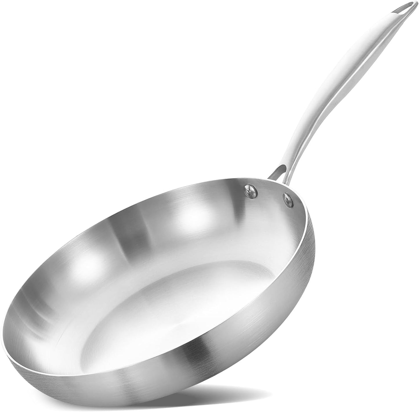LOLYKITCH 8.5 inch Tri-Ply Stainless Steel Frying Pan,Skillet,Chef's Pan,Induction Stri Frying Pan,Dishwasher and Oven Safe.(8-1/2 Inch and Rivet Handle)