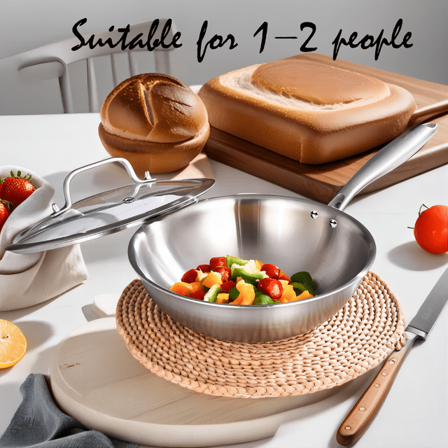 LOLYKITCH 10 Inch Tri-ply Stainless Steel Wok Pan with Lid,Skillet,Induction Stri-frying Pan,Dishwasher and Oven Safe.(Rivet Handle)