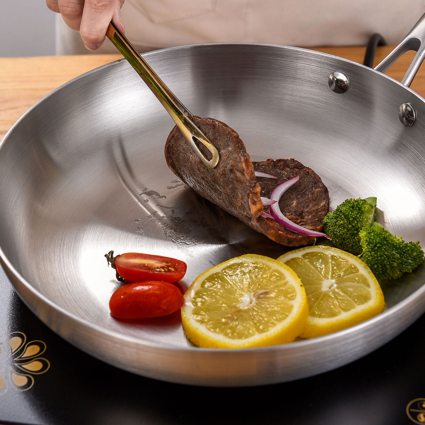 LOLYKITCH 8 Inch Tri-ply Stainless Steel Chef's Pan,Frying Pan with Lid,Skillet,Induction Pan,Pot and Pan Set,Dishwasher and Oven Safe.(Rivet Handle)