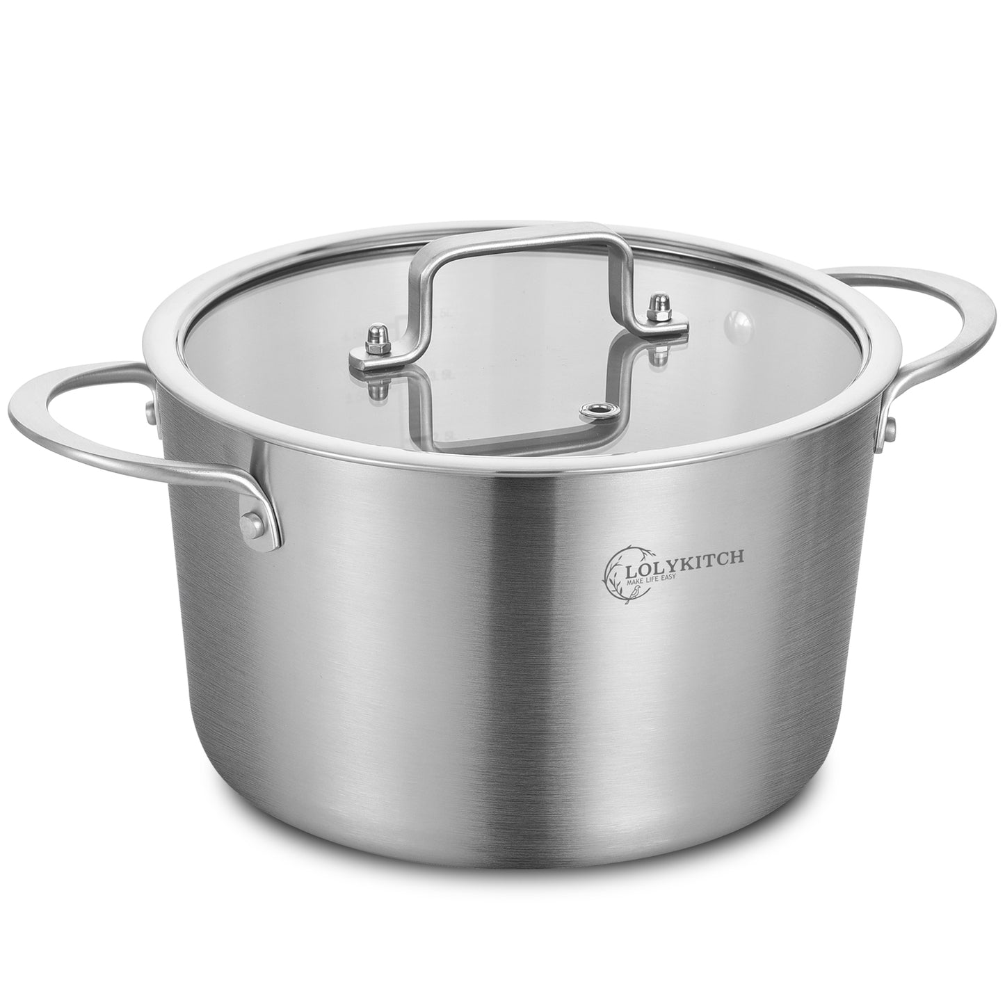 LOLYKITCH Tri-Ply 3 QT Stainless Steel Induction Cooking Pot,Small Stock Pot,Sauce Pan with Lid,Dishwasher and Oven Safe.
