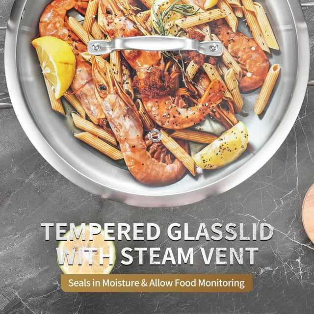 LOLYKITCH 12 Incn Tri-Ply Stainless Steel 5.5 QT Sauté Pan with Lid,Deep Frying pan,Large Skillet,Jumbo Cooker,Induction Pan,Dishwasher and Oven Safe.