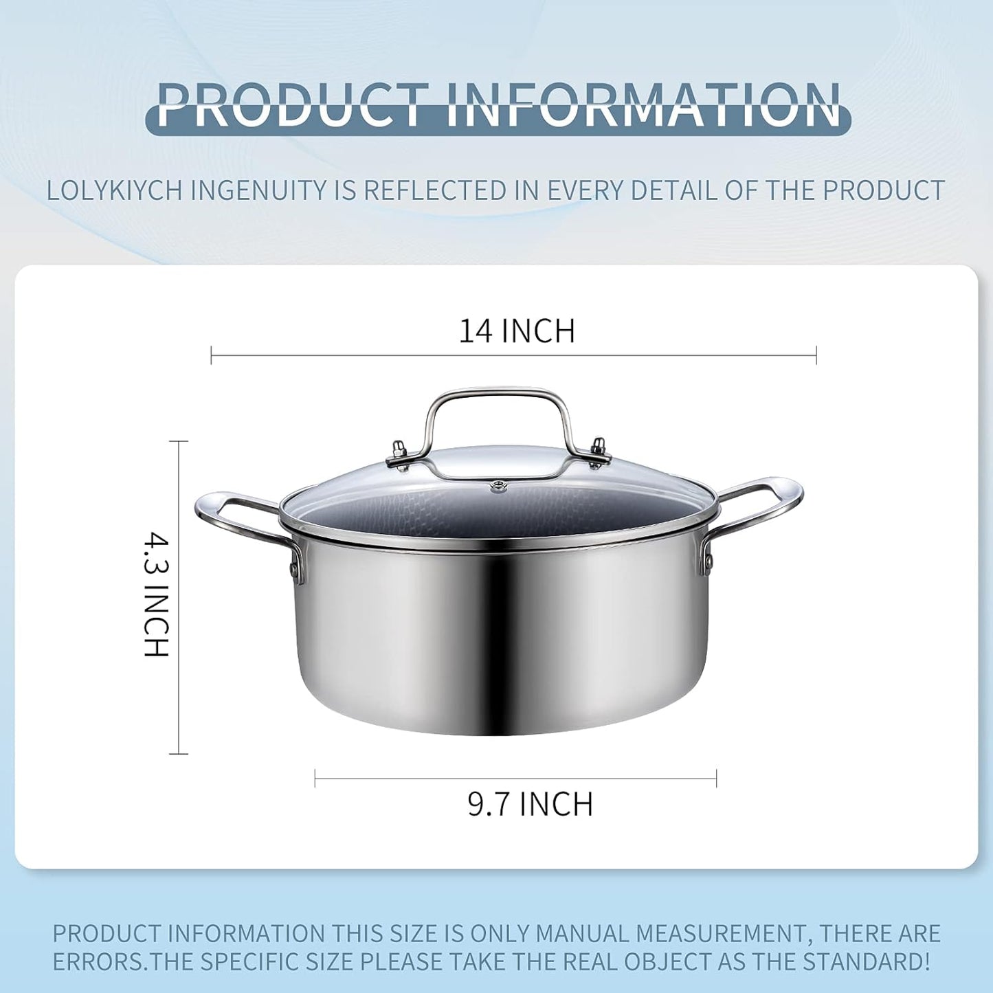 LOLYKITCH 5 QT Tri-Ply Hybrid Stainless Steel Non-stick Induction Cooking Pot,Stock Pot with Lid,Compatible with all Stoves.