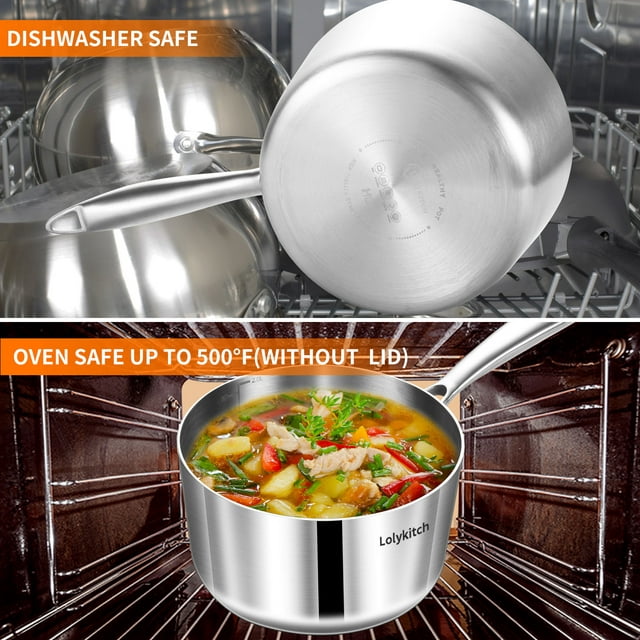 LOLYKITCH Whole Body Tri-Ply Stainless Steel 1.5QT&2.5QT&3.0QT Saucepan set wih Lids 6pcs,Induction Cooking Pot and Pan set,Saucepans,Oven and Dishwasher Safe.