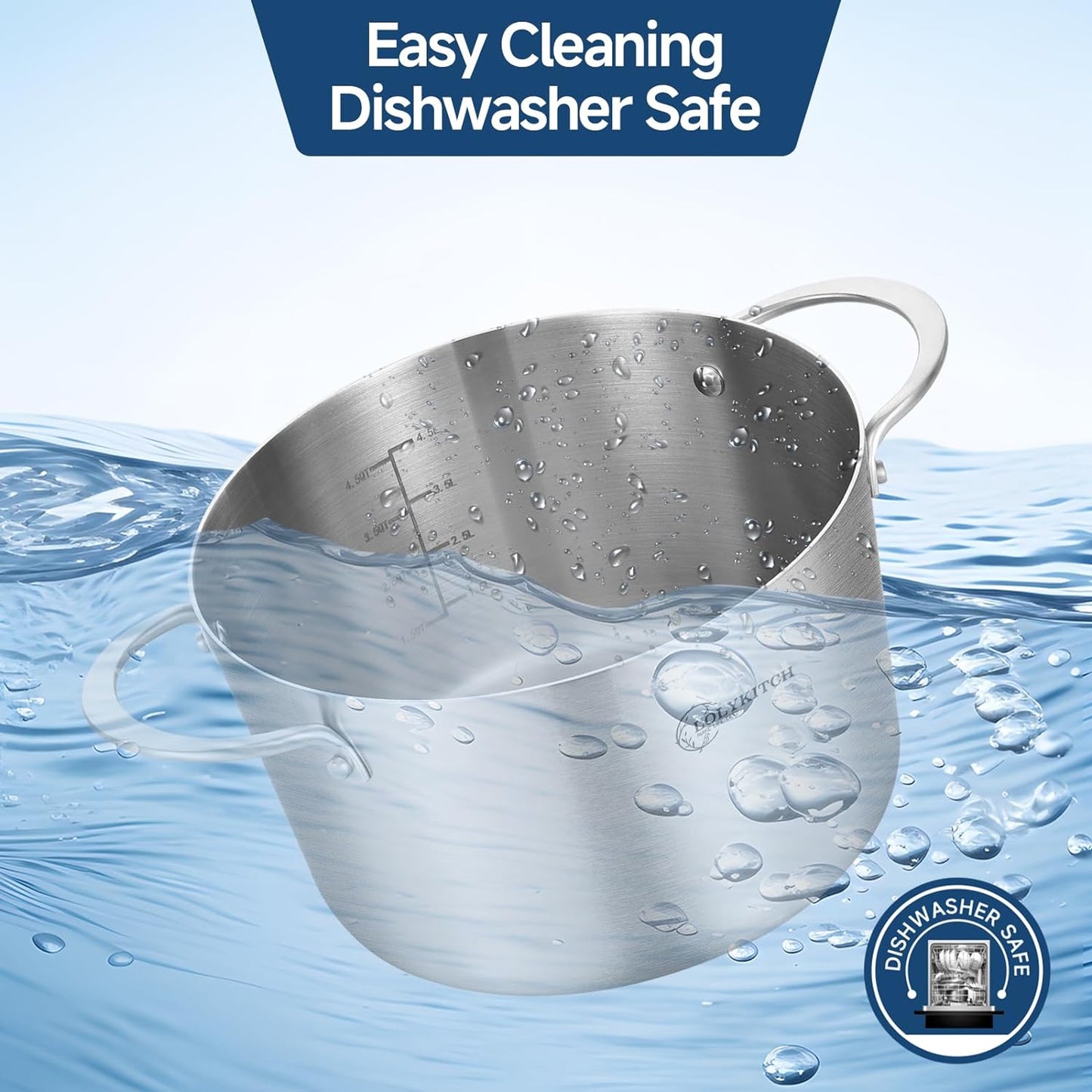 LOLYKITCH Tri-Ply 3 QT Stainless Steel Induction Cooking Pot,Small Stock Pot,Sauce Pan with Lid,Dishwasher and Oven Safe.