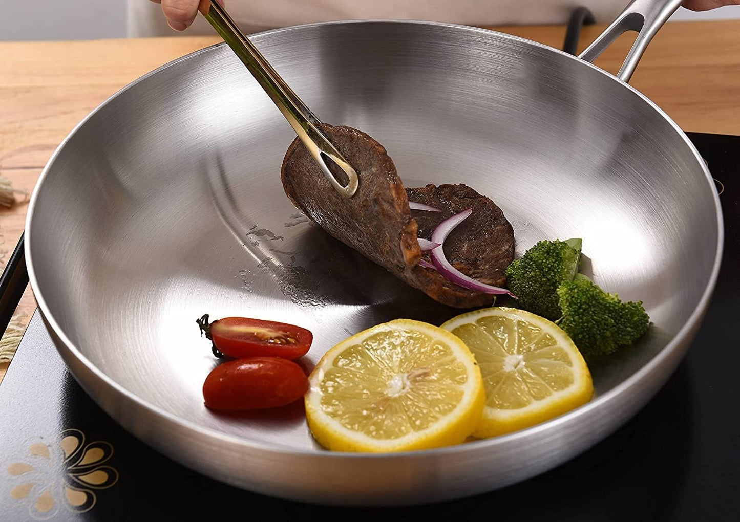 LOLYKITCH 12 inch Tri-Ply Stainless Steel Frying Pan,Skillet,Induction Pan,Dishwasher and Oven Safe,Heavy Duty and Detachable Handle.