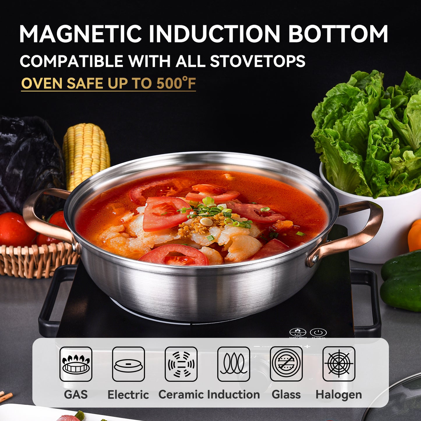 LOLYKITCH 11 Inch Tri-Ply Stainless Steel Saute Pan with Lid,3.5 QT Stock Pot,Kadhai,Induction Deep Frying Pan,Dishwasher and Oven Safe.