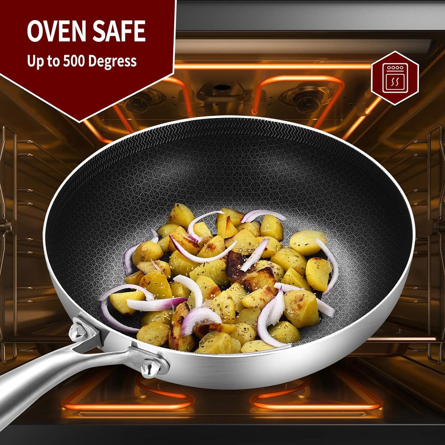LOLYKITCH 8 Inch Tri-ply Hybrid Stainless Steel Frying Pan with Lid,Skillet,Induction Pan,Small Egg Pan,Oven & Dishwasher Safe.(Rivet 8-1/2 Inch)