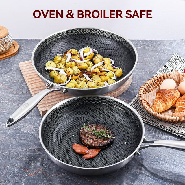 LOLYKITCH 12-Inch 3-Ply Hybird Non-stick Frying pan with Lid,Induction pan,Dishwasher and Oven Safe.(Removable Handle)
