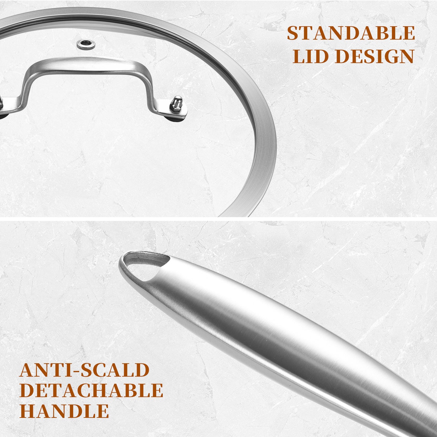 LOLYKITCH 10 inch Tri-ply 18/8 Stainless Steel Chef's Pan,Frying Pan with Lid,Skillet,Induction Pan,Pot and Pan Set,Dishwasher and Oven Safe.(Removable Handle)