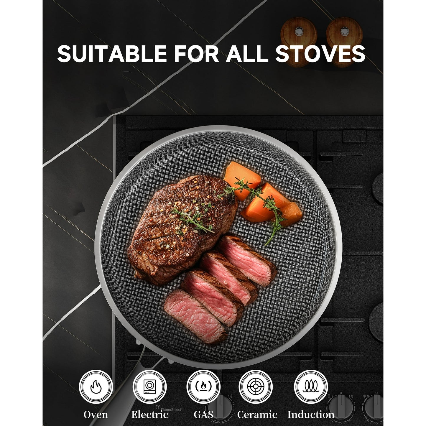 LOLYKITCH 7 Quarts Hybrid Ceramic Nonstick Tri-Ply Stainless Steel Sauté and 12 Fry Pan Set with Lid,Induction Cookware,Dishwasher and Oven Safe,Detachable Handle.