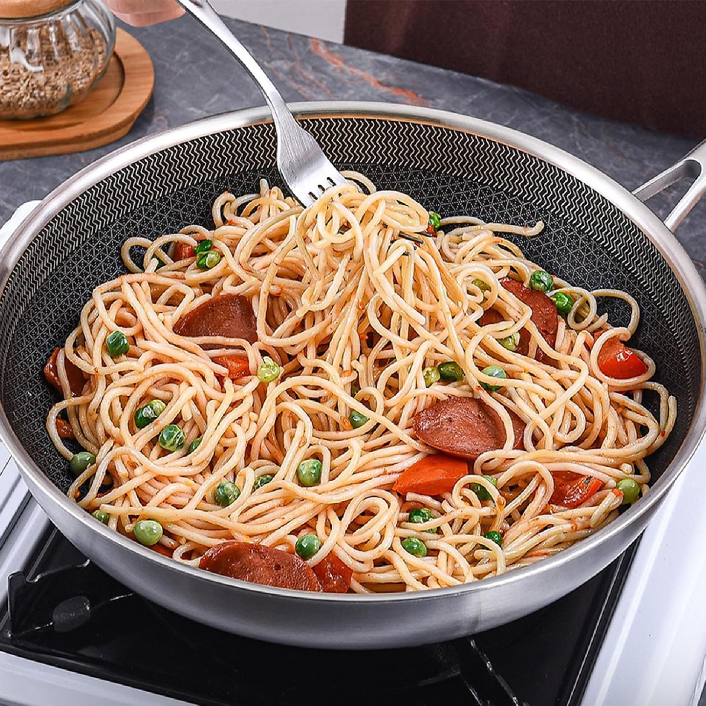 LOLYKITCH 10 inch Hybrid Nonstick Stainless Steel Sauté Pan with Lid,Deep Frying Pan,Skillet,Induction Pan,Heavy Duty and Oven Safe,Detachable Handle.