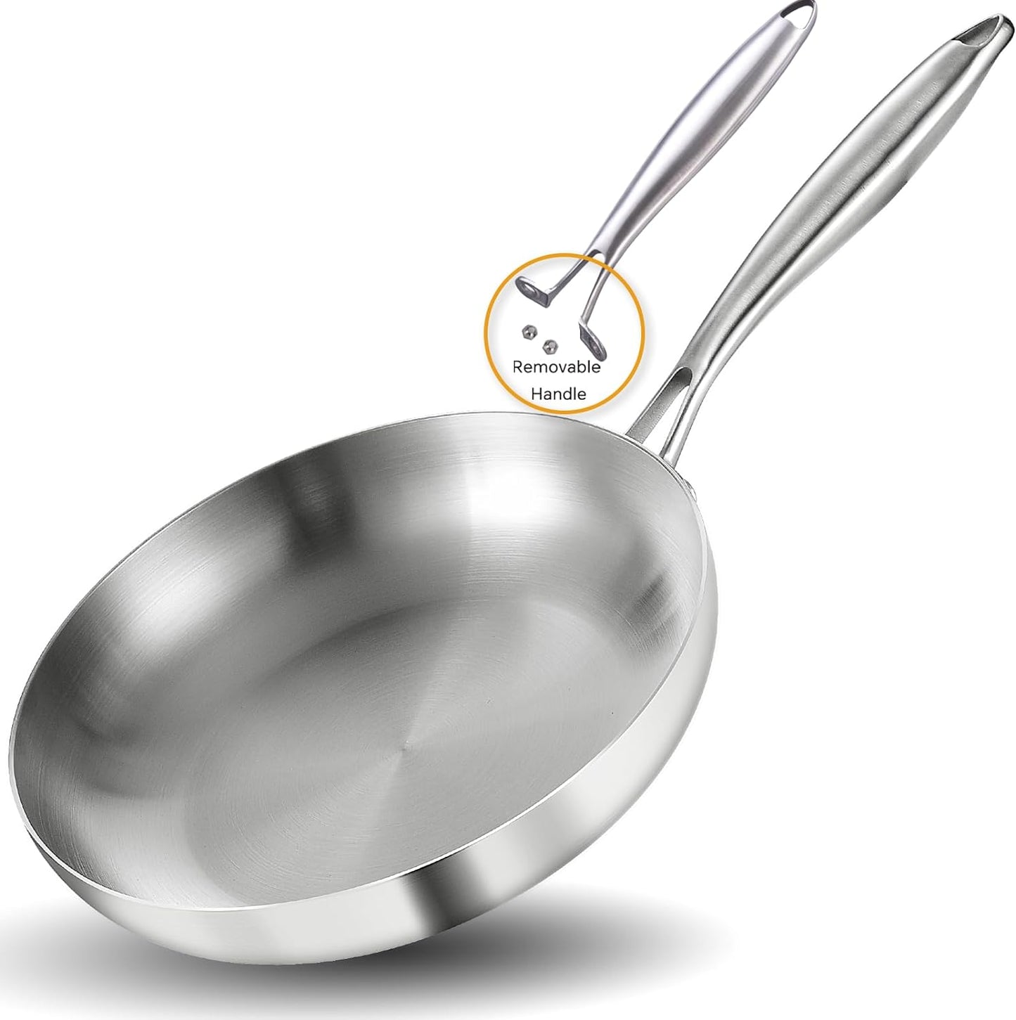 LOLYKITCH 12 inch Tri-Ply Stainless Steel Frying Pan,Skillet,Induction Pan,Dishwasher and Oven Safe,Heavy Duty and Detachable Handle.