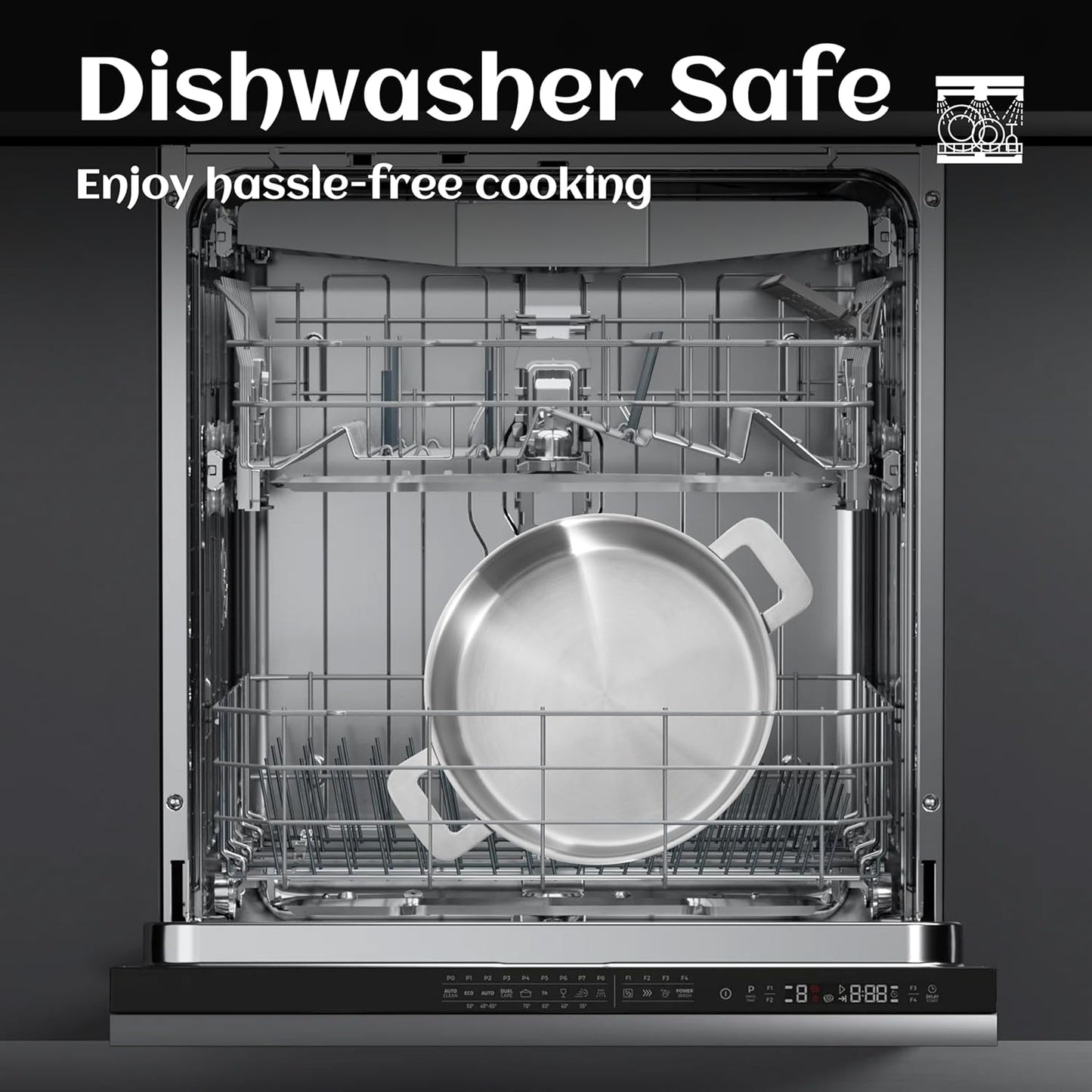 LOLYKITCH Sauté Pan, 7 QT Tri-Ply Stainless Steel Deep Cooking Pot, 12 Inch Everyday Pan with Lid, Large Induction Frying Skillet Compatible with All Cooktops, Two Ergonomic Handles for Conversion