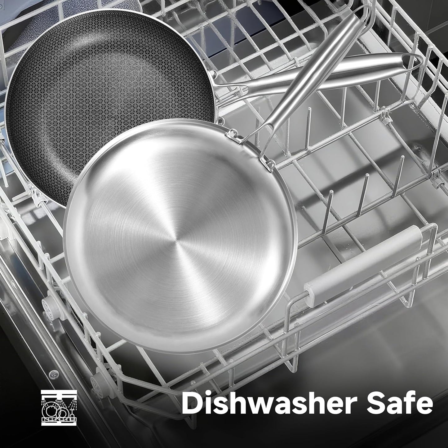 LOLYKITCH 6 QT Hybrid Tri-Ply Stainless Steel Non Stick Sauté Pan with Lid and 8-10 Inch Frying Pan,Induction Cooking Pan Set, Oven Safe and Detachable Handle