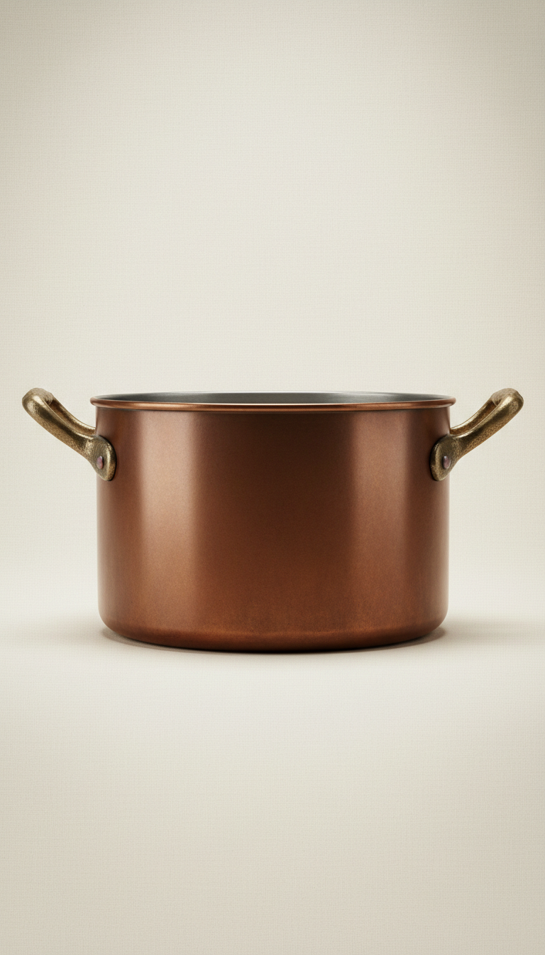 Copper stockpot with burnished finish