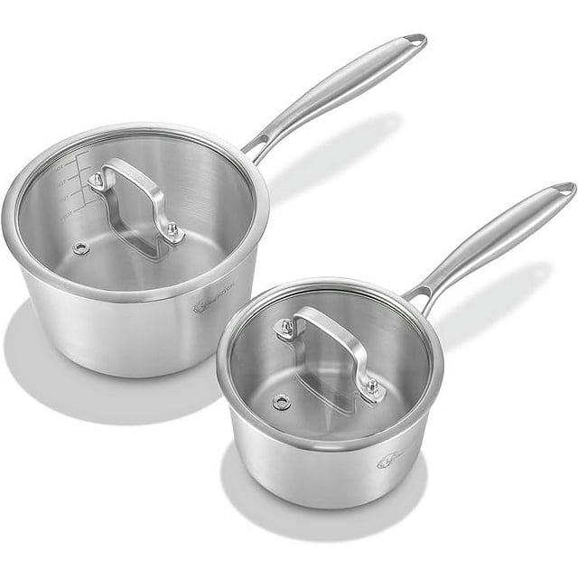 LOLYKITCH Whole Body Tri-Ply Stainless Steel Saucepan Set,1QT & 3QT,Induction Cooking Pot,Oven and Dishwasher Safe.