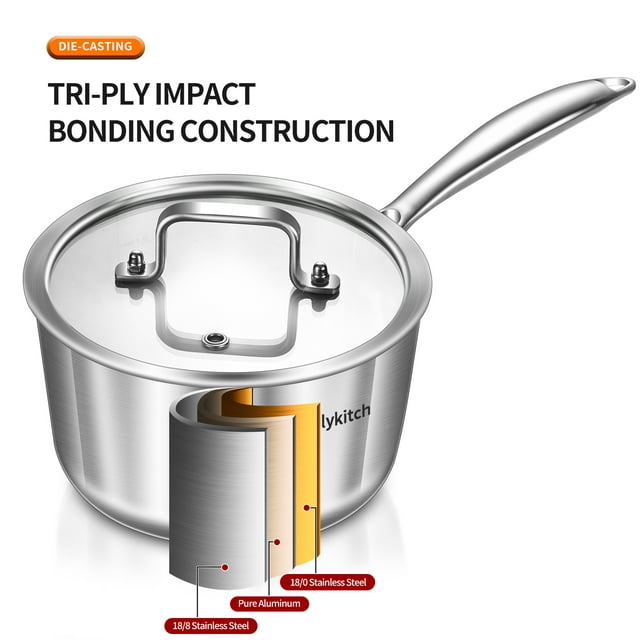 LOLYKITCH Whole Body Tri-Ply Stainless Steel 1.5QT&2.5QT&3.0QT Saucepan set wih Lids 6pcs,Induction Cooking Pot and Pan set,Saucepans,Oven and Dishwasher Safe.
