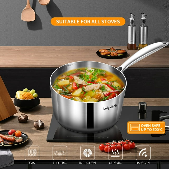 LOLYKITCH Whole Body Tri-Ply Stainless Steel 1.5QT&2.5QT&3.0QT Saucepan set wih Lids 6pcs,Induction Cooking Pot and Pan set,Saucepans,Oven and Dishwasher Safe.