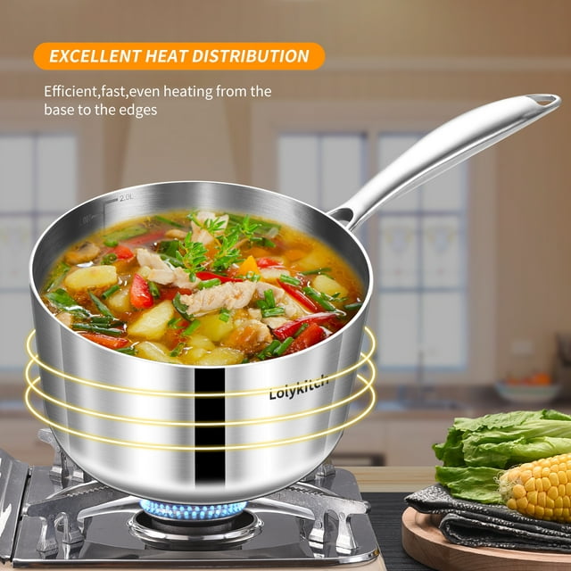 LOLYKITCH Whole Body Tri-Ply Stainless Steel 1.5QT&2.5QT&3.0QT Saucepan set wih Lids 6pcs,Induction Cooking Pot and Pan set,Saucepans,Oven and Dishwasher Safe.