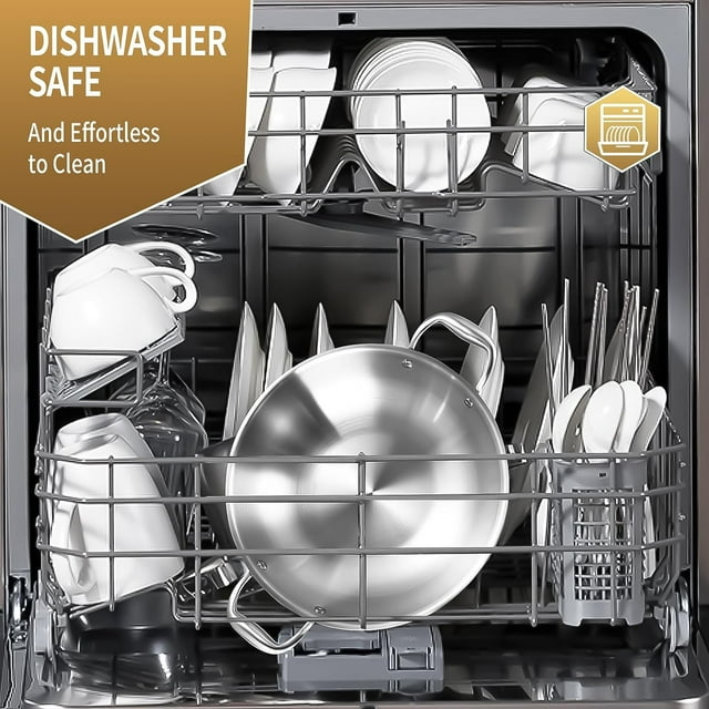 LOLYKITCH 12 Inch Tri-Ply Stainless Steel Wok Pan with Lid,Deep Frying Pan,5 QT Saute Pan,Jumbo Cooker,Induction Wok,Suit for All Stove,Dishwasher and Oven Safe.