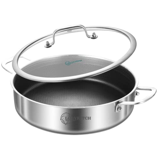 LOLYKITCH Tri-Ply Stainless Steel Saute Frying Pan Skillet with Ergonomic Handle, Compatible with Induction Stoves, Gas Stoves, Ceramic Stoves, Electric Stoves and Oven Safe