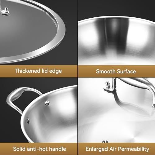 LOLYKITCH Tri-Ply Stainless Steel Wok Pan,Suit for All Stoves,Dishwasher and oven safe