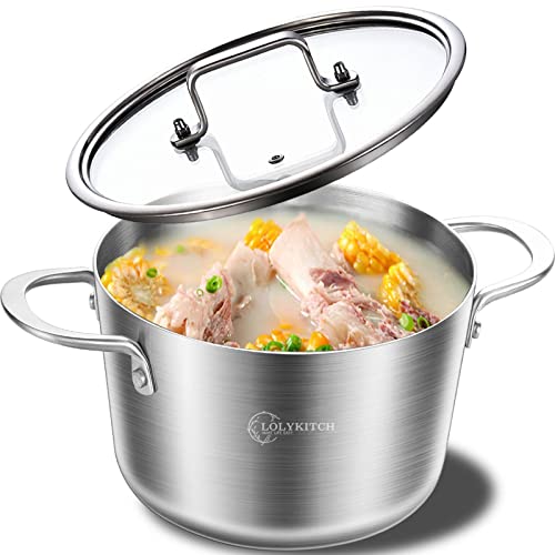 LOLYKITCH Tri-Ply Stainless Steel Stock Pot with Lid