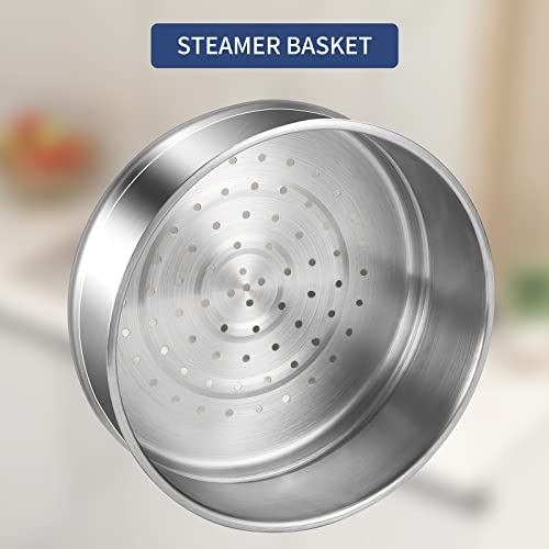 LOLYKITCH Whole Body Tri-Ply Stainless Steel 3 QT Saucepan with Steamer Set,Dai.20 CM Induction Pot,Heavy Duty,Oven and Dishwasher Safe.(Removable Handle)