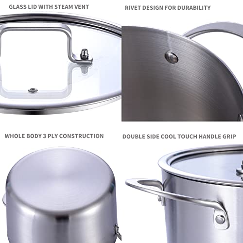 LOLYKITCH Tri-Ply Stainless Steel Stock Pot with Lid