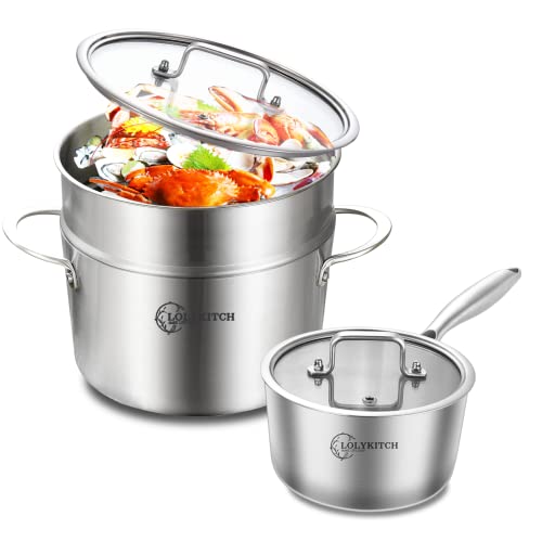LOLYKITCH Tri-ply Stainless Steel Cookware set,Pot and Pan Set