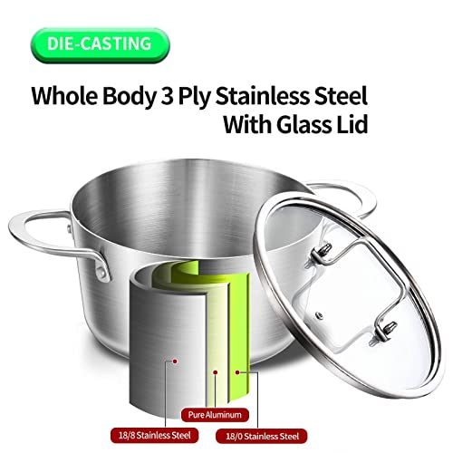 LOLYKITCH Tri-Ply Stainless Steel Stock Pot with Lid