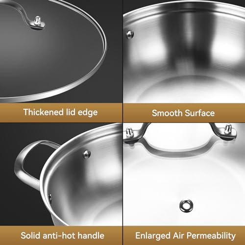 LOLYKITCH 7 Quarts Tri-Ply Stainless Steel Sauté Pan with Lid,12 Inch Deep Frying Pan,Large Skillet,Jumbo Cooker,Induction Pot,Dishwasher and Oven Safe.
