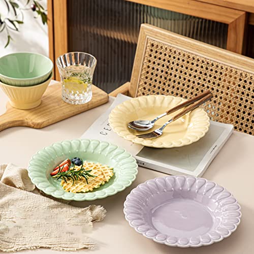 LOLYKITCH Porcelain Dinner Plates,Soup Plates, Pasta Plates, Ceramic Salad Plates Set of 6