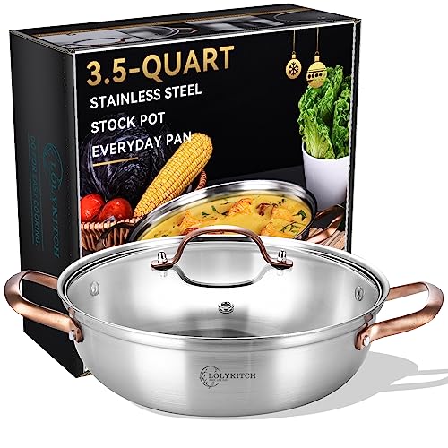 LOLYKITCH Tri-Ply Stainless Steel Everyday Pan with Lid