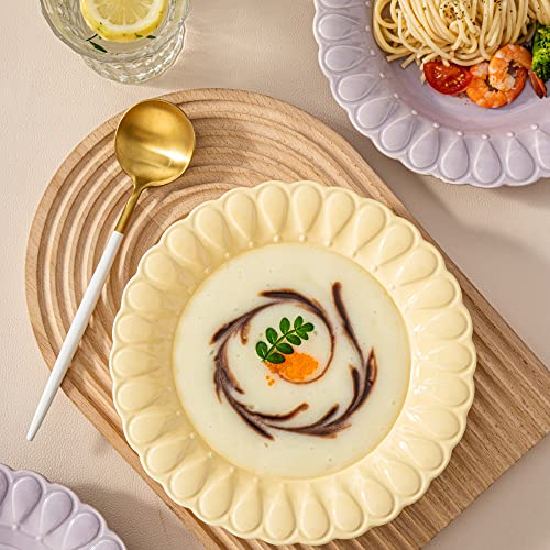 LOLYKITCH Porcelain Dinner Plates,Soup Plates, Pasta Plates, Ceramic Salad Plates Set of 6