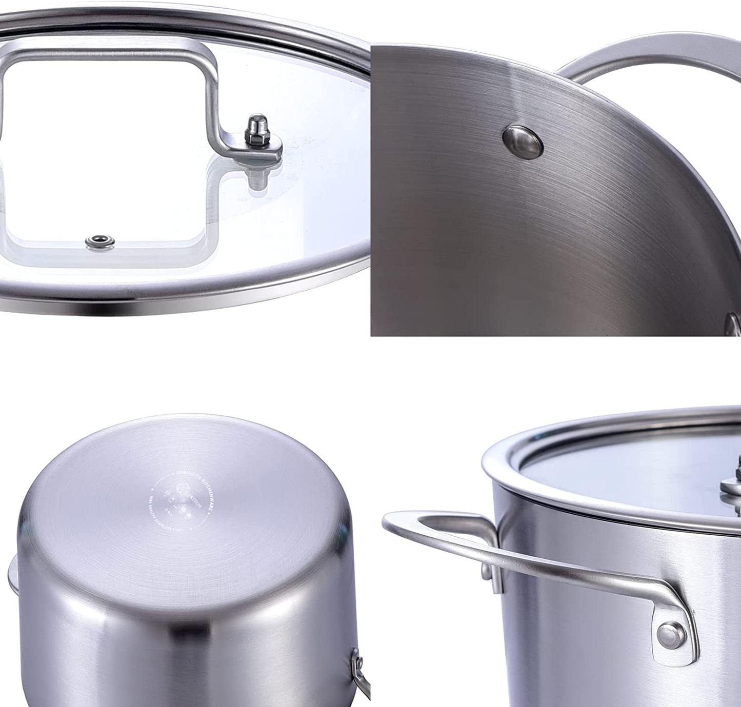 LOLYKITCH Tri-Ply Stainless Steel Stockpot with Tempered Glass Lid, Ergonomic Handel, Compatible with All Stove Tops Oven Safe