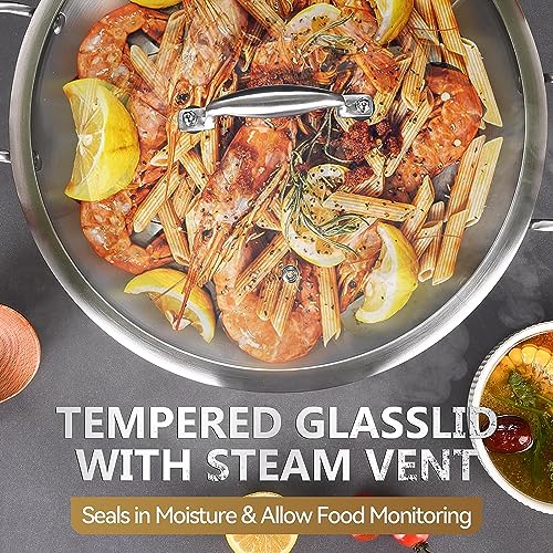 LOLYKITCH 7 Quarts Tri-Ply Stainless Steel Sauté Pan with Lid,12 Inch Deep Frying Pan,Large Skillet,Jumbo Cooker,Induction Pot,Dishwasher and Oven Safe.