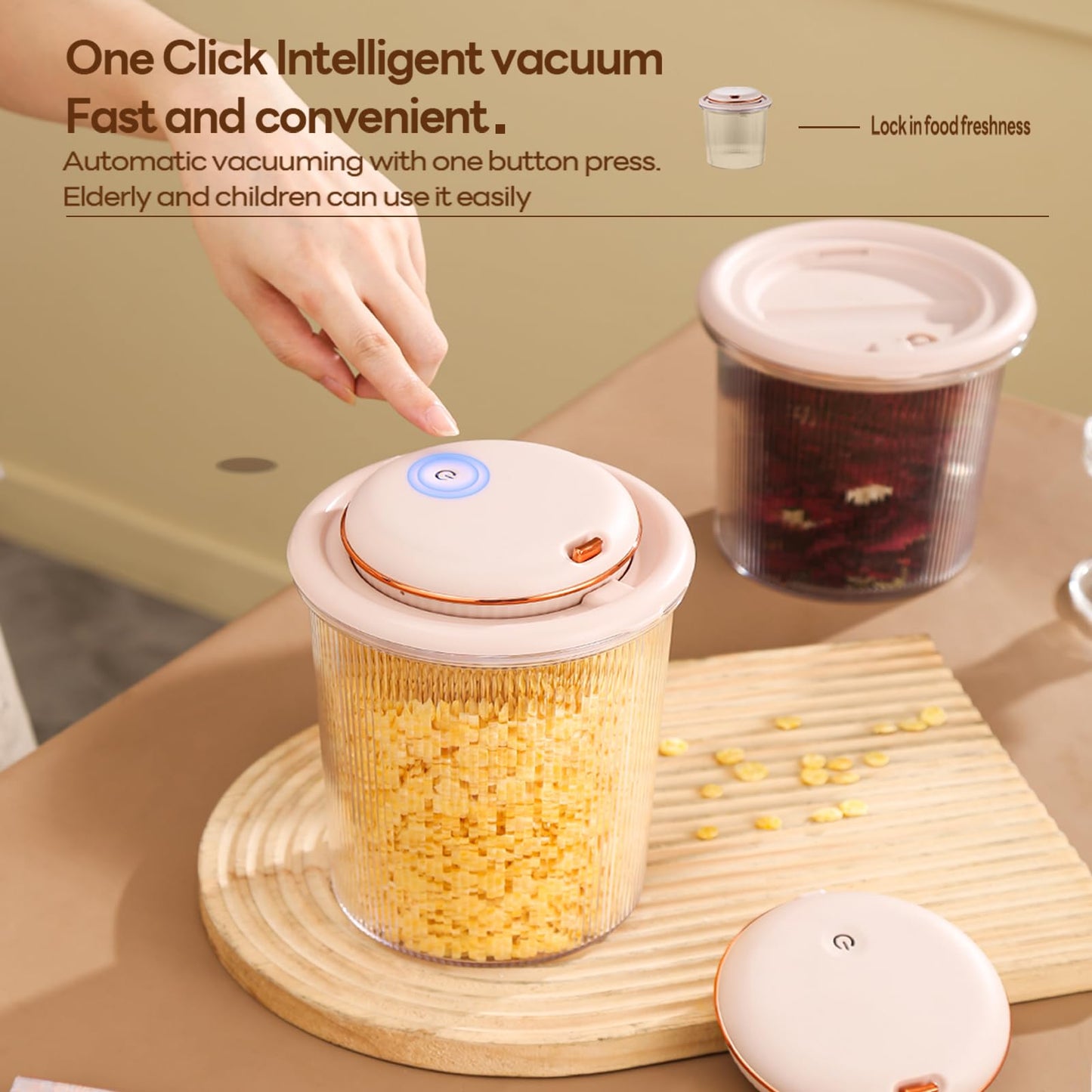 LOLYKITCH Automatic Vacuum Sealer Machine with Food Container Set for 3 Pcs,1/1.5/2 Liter,Transparent BPA Free,Keep Fresh Airtight Food Storage Container.