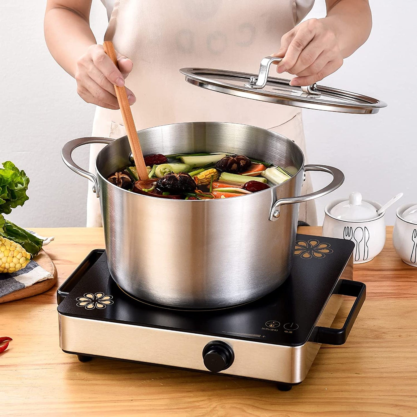 LOLYKITCH Tri-Ply Stainless Steel Stockpot with Tempered Glass Lid, Ergonomic Handel, Compatible with All Stove Tops Oven Safe