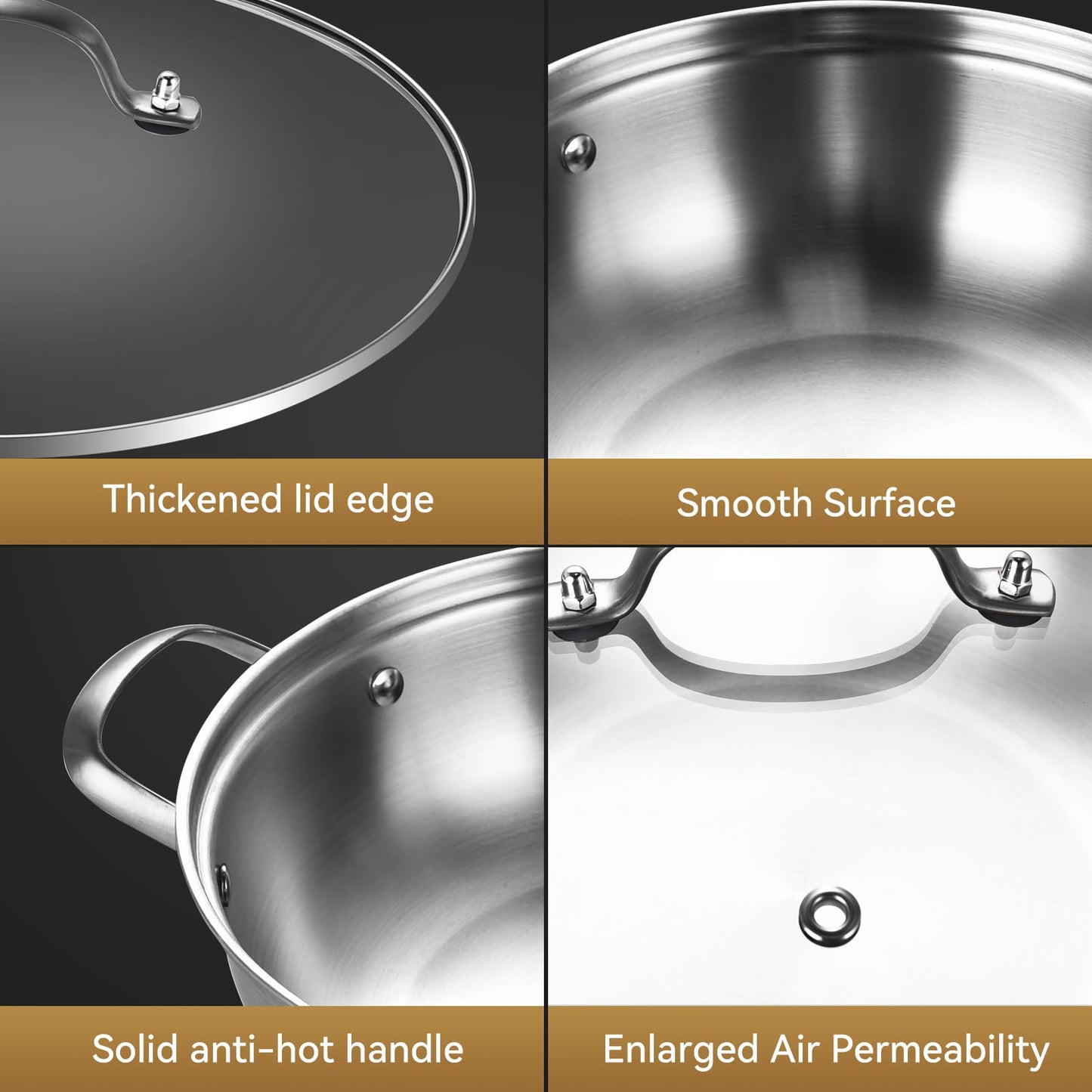 LOLYKITCH 12 Incn Tri-Ply Stainless Steel 5.5 QT Sauté Pan with Lid,Deep Frying pan,Large Skillet,Jumbo Cooker,Induction Pan,Dishwasher and Oven Safe.