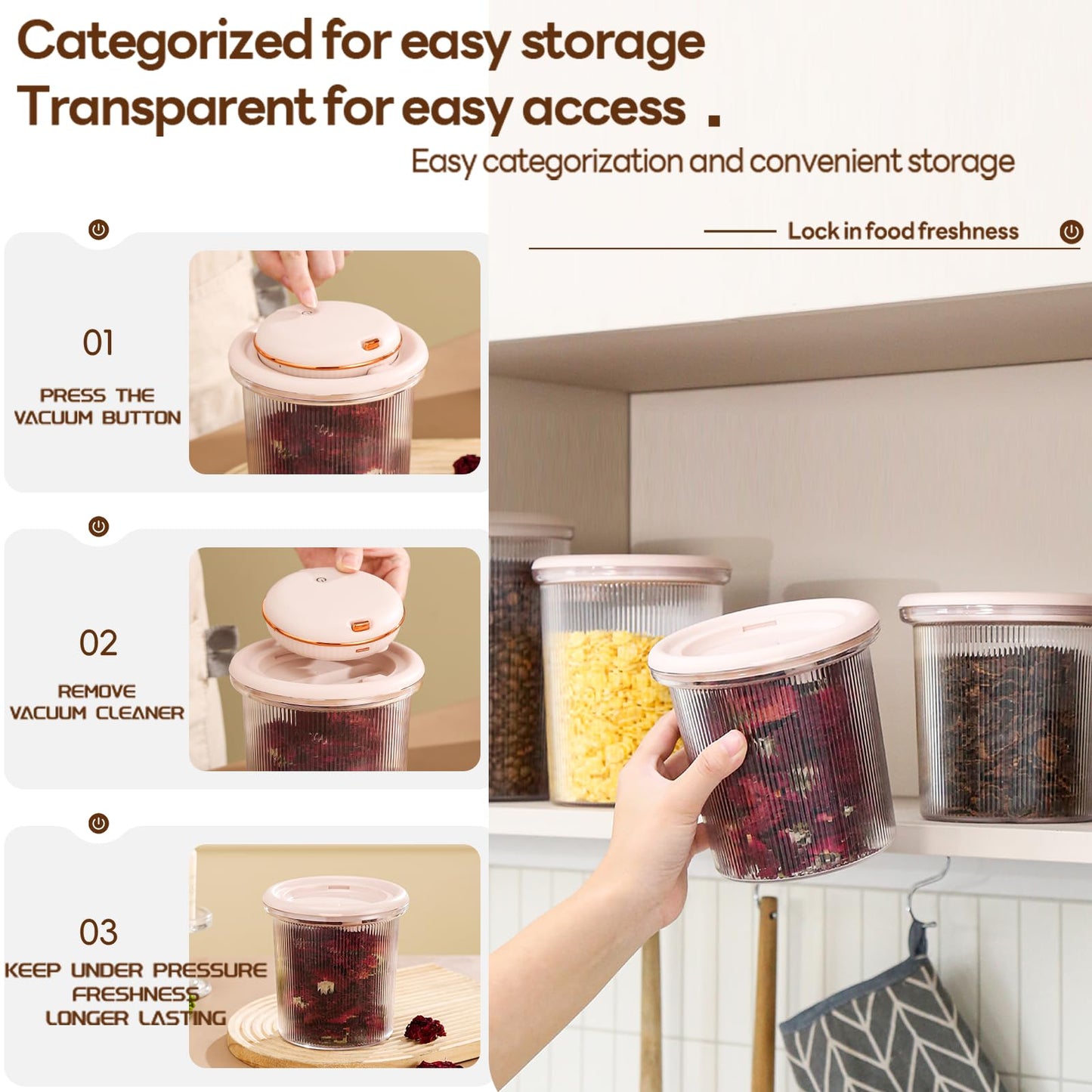 LOLYKITCH Automatic Vacuum Sealer Machine with Food Container Set for 3 Pcs,1/1.5/2 Liter,Transparent BPA Free,Keep Fresh Airtight Food Storage Container.