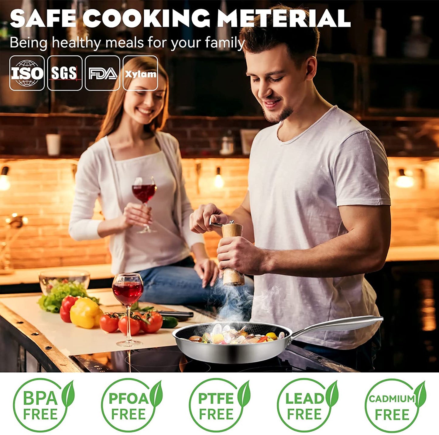 LOLYKITCH Stainless Steel Frying Pan Honeycomb Anti-Scratch Oven & Metal Utensil Safe Pan Compatible with Induction Stoves, Gas Stoves, Ceramic Stoves, Electric Stoves