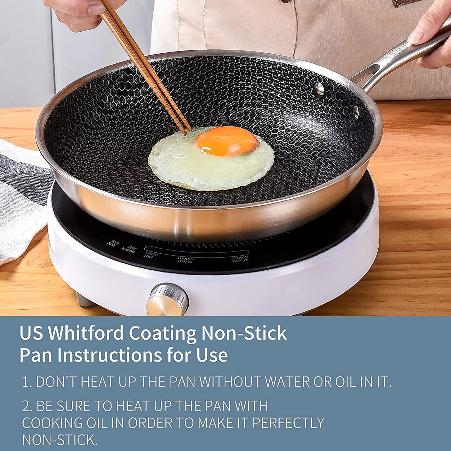 LOLYKITCH Stainless Steel Frying Pan Honeycomb Anti-Scratch Oven & Metal Utensil Safe Pan Compatible with Induction Stoves, Gas Stoves, Ceramic Stoves, Electric Stoves