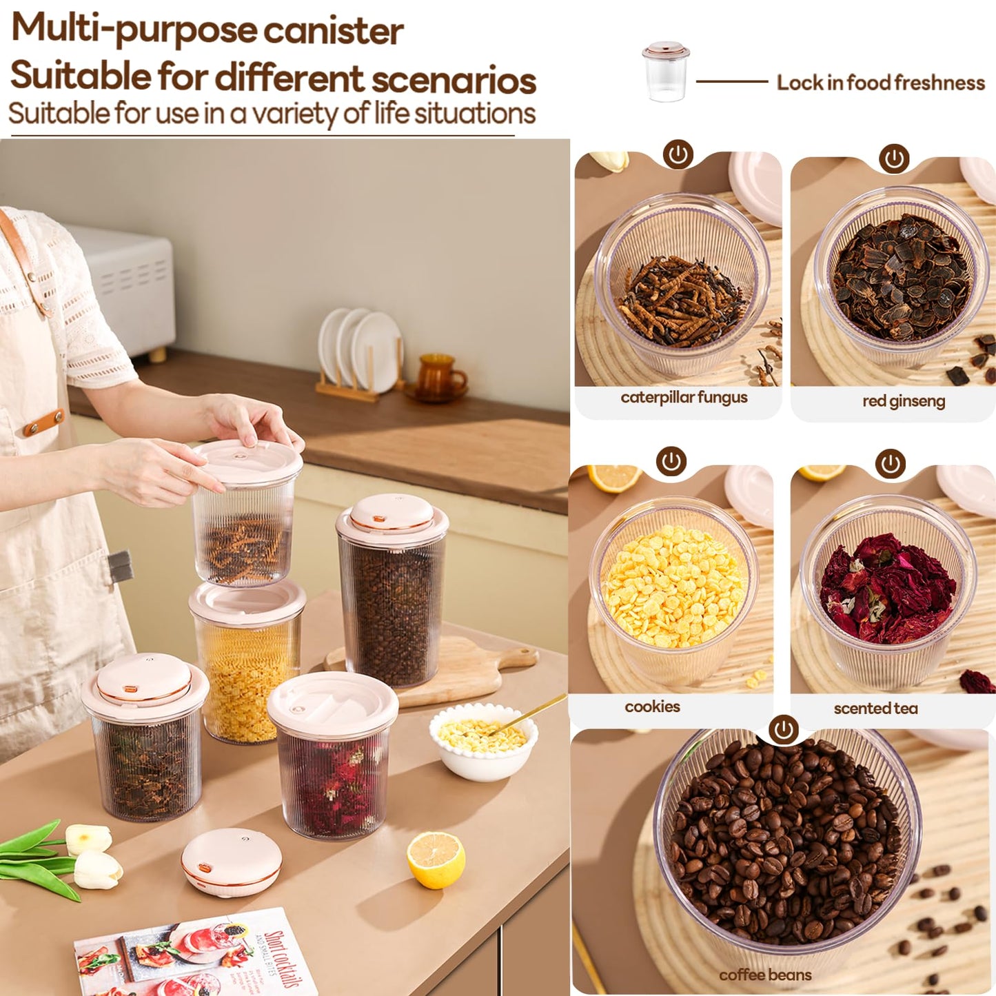 LOLYKITCH Automatic Vacuum Sealer Machine with Food Container Set for 3 Pcs,1/1.5/2 Liter,Transparent BPA Free,Keep Fresh Airtight Food Storage Container.