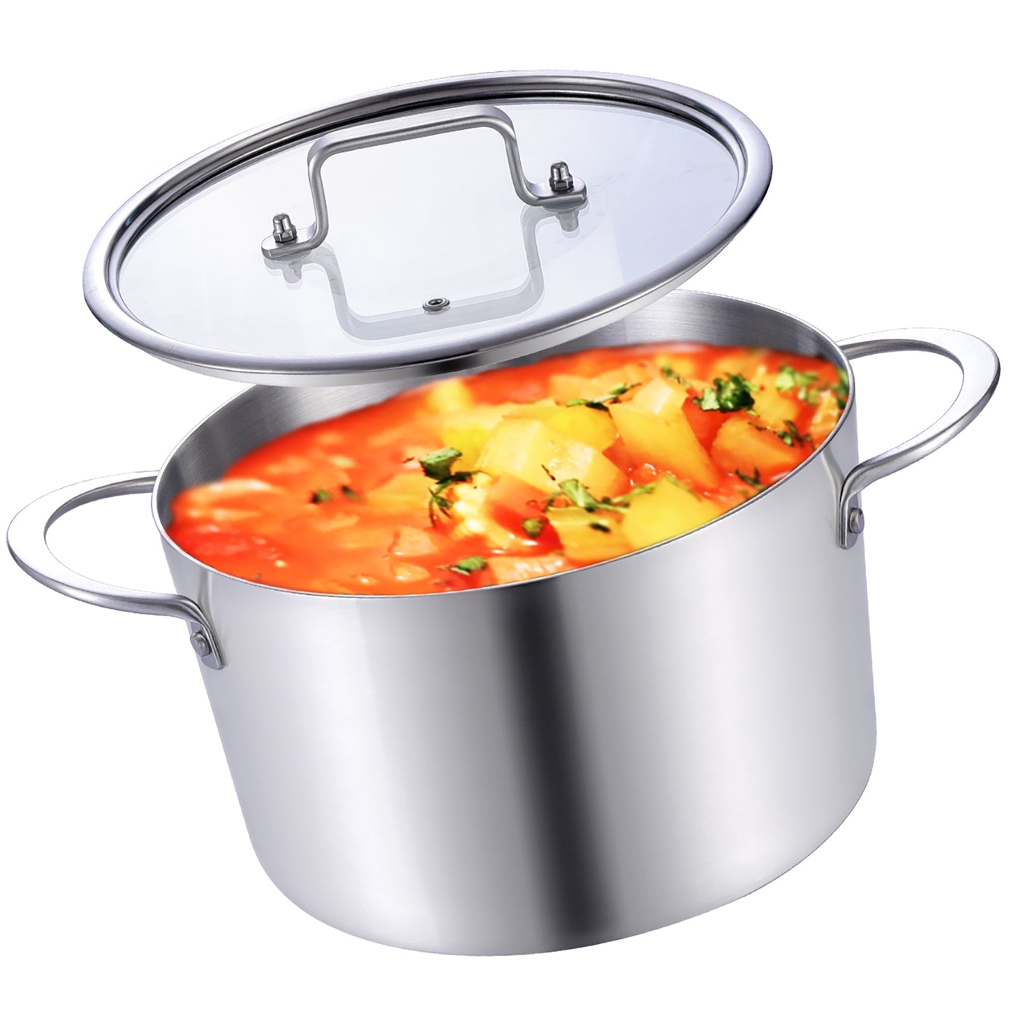 LOLYKITCH Tri-Ply Stainless Steel Stockpot with Tempered Glass Lid, Ergonomic Handel, Compatible with All Stove Tops Oven Safe