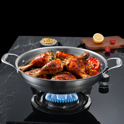 LOLYKITCH 13 inch New Hybrid Tri-Ply Stainless Steel Wok Pan with Lid,Ceramic Non Stick Stir-Fry Pans,Induction Cooking Pot,Dishwasher and Oven Safe.