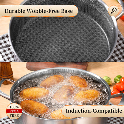 LOLYKITCH 7 QT Hybrid Ceramic Non Stick Tri-Ply Stainless Steel Sauté Pan with Lid,12 Inch Jumbo Cooker,PFOA & PFOS Free,Induction Cooking Pot, Dishwasher and Oven Safe